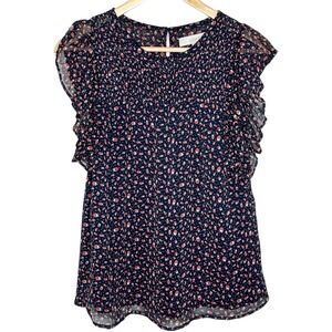 Loft Ladybug Print Blouse Top Womens Size Small Ruffled Cottagecore Preppy Twee